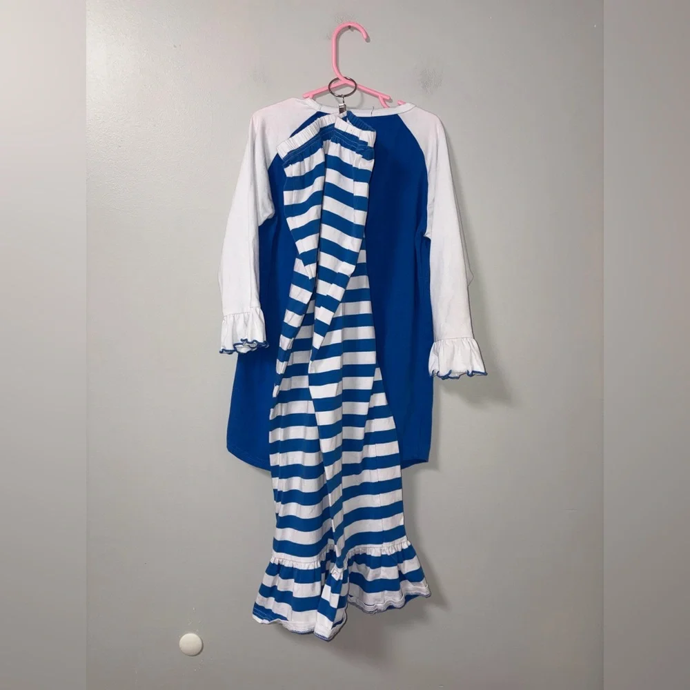 Ruffle Girl‎ blue white striped sporty girl set ruffles wide leg girls 12/14